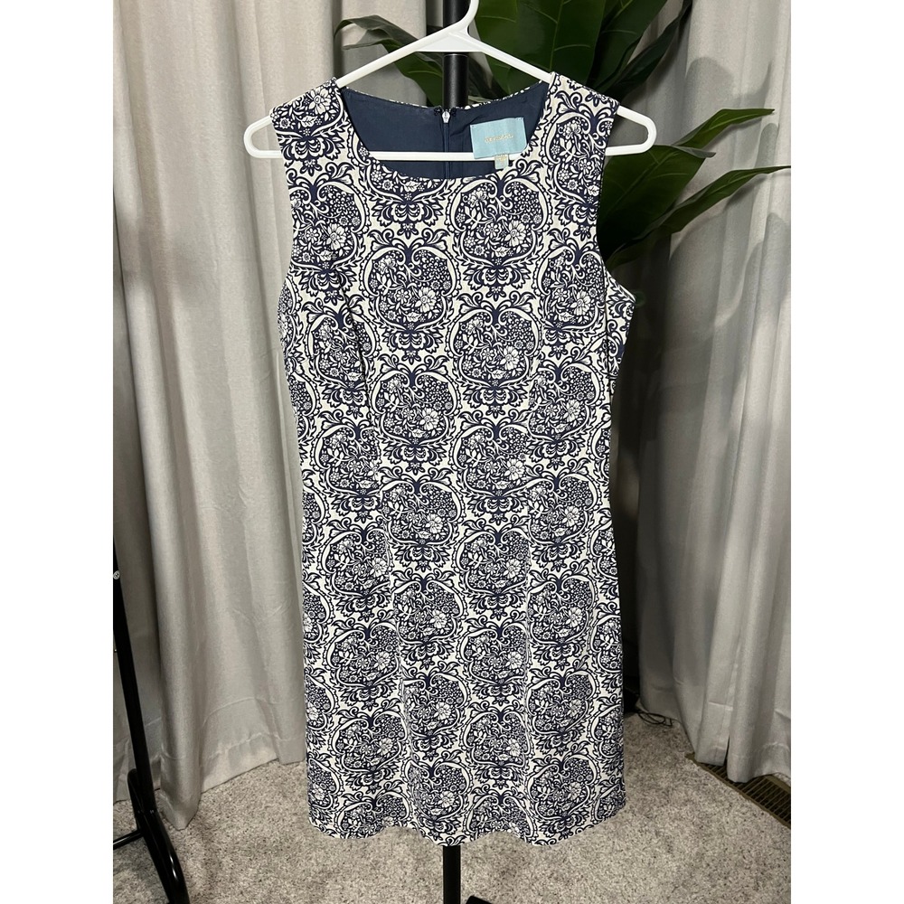 Skies Are Blue Womens Navy White Damask Floral Sleeveless Shift Dress Size Small